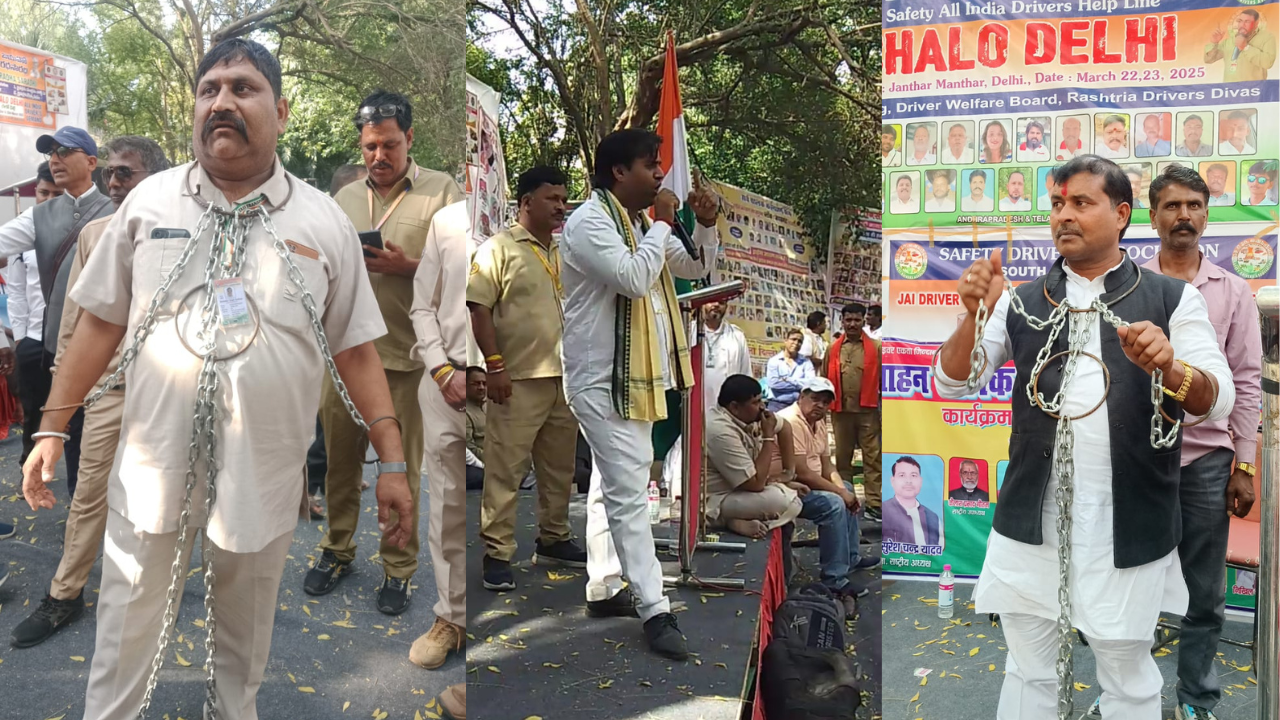 Demonstration at Jantar Mantar demanding Driver Welfare Board