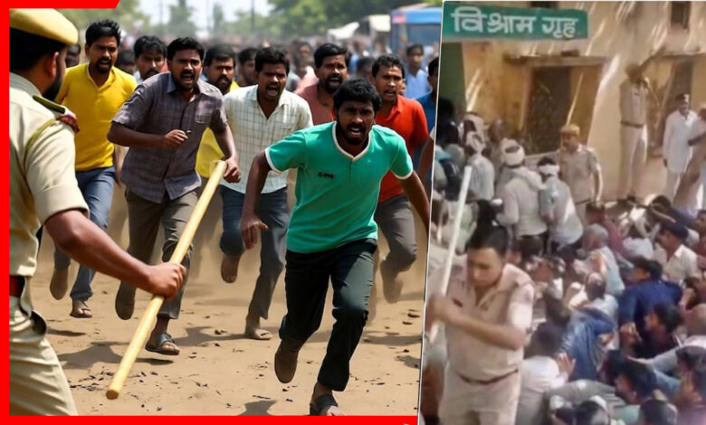 खाद की लाइन में लगे लोगों पर पुलिस का लाठीचार्ज